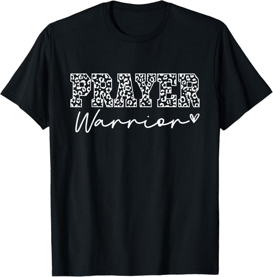 Prayer Warrior Leopard Women Girls Faith God Jesus Christian T-Shirt - T-Shirt | Black