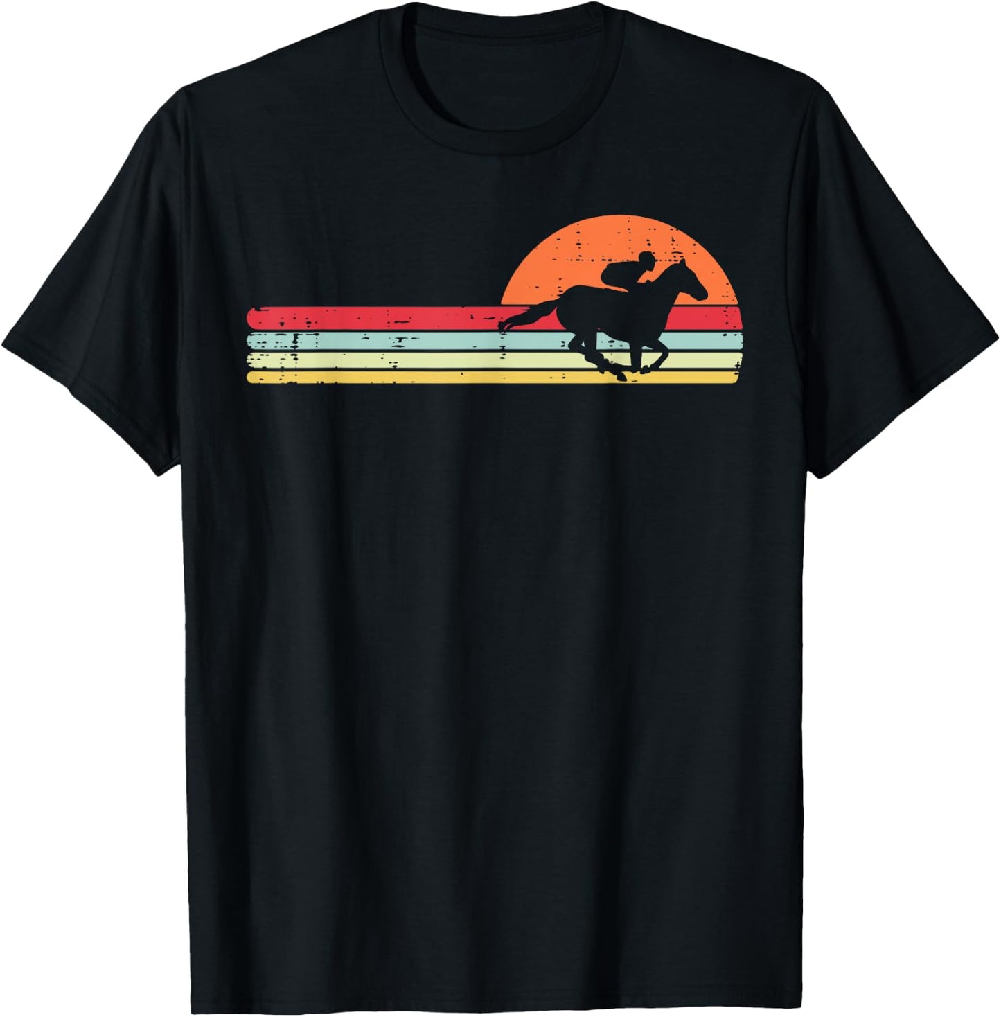 Horse Riding Chest Sunset Retro Racing Equestrian Men Women T-Shirt - T-Shirt | Black