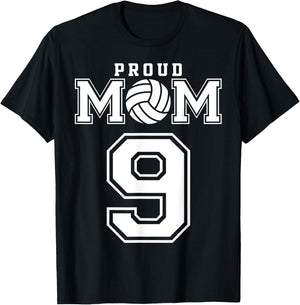 Custom Proud Volleyball Mom Number 9 Personalized Women T-Shirt - T-Shirt | Black