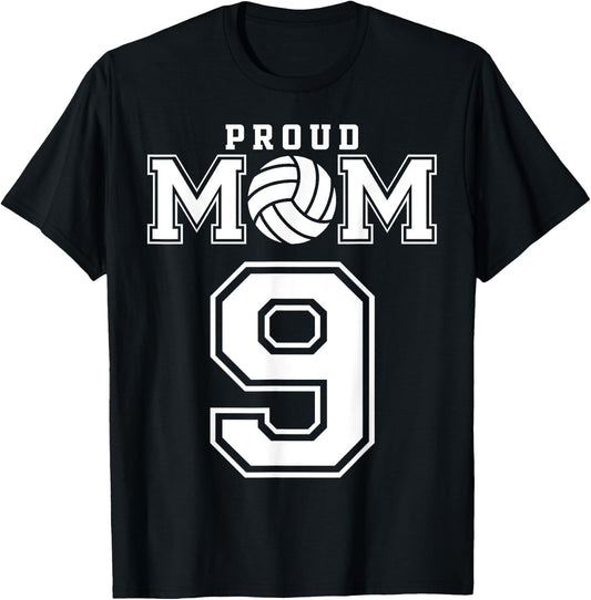 Custom Proud Volleyball Mom Number 9 Personalized Women T-Shirt - T-Shirt | Black