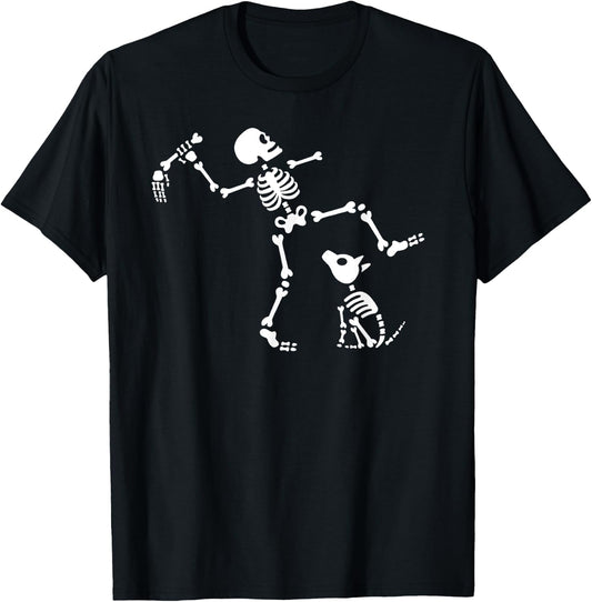 Funny Walking Dog Skeleton Bone Pick Dog Lovers Women Kids T-Shirt - T-Shirt | Black