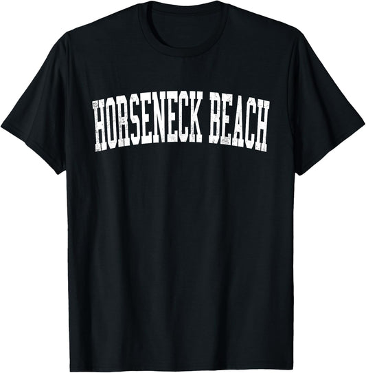 Vintage Horseneck Beach Distressed White Varsity Style Women Kids T-Shirt - T-Shirt | Black
