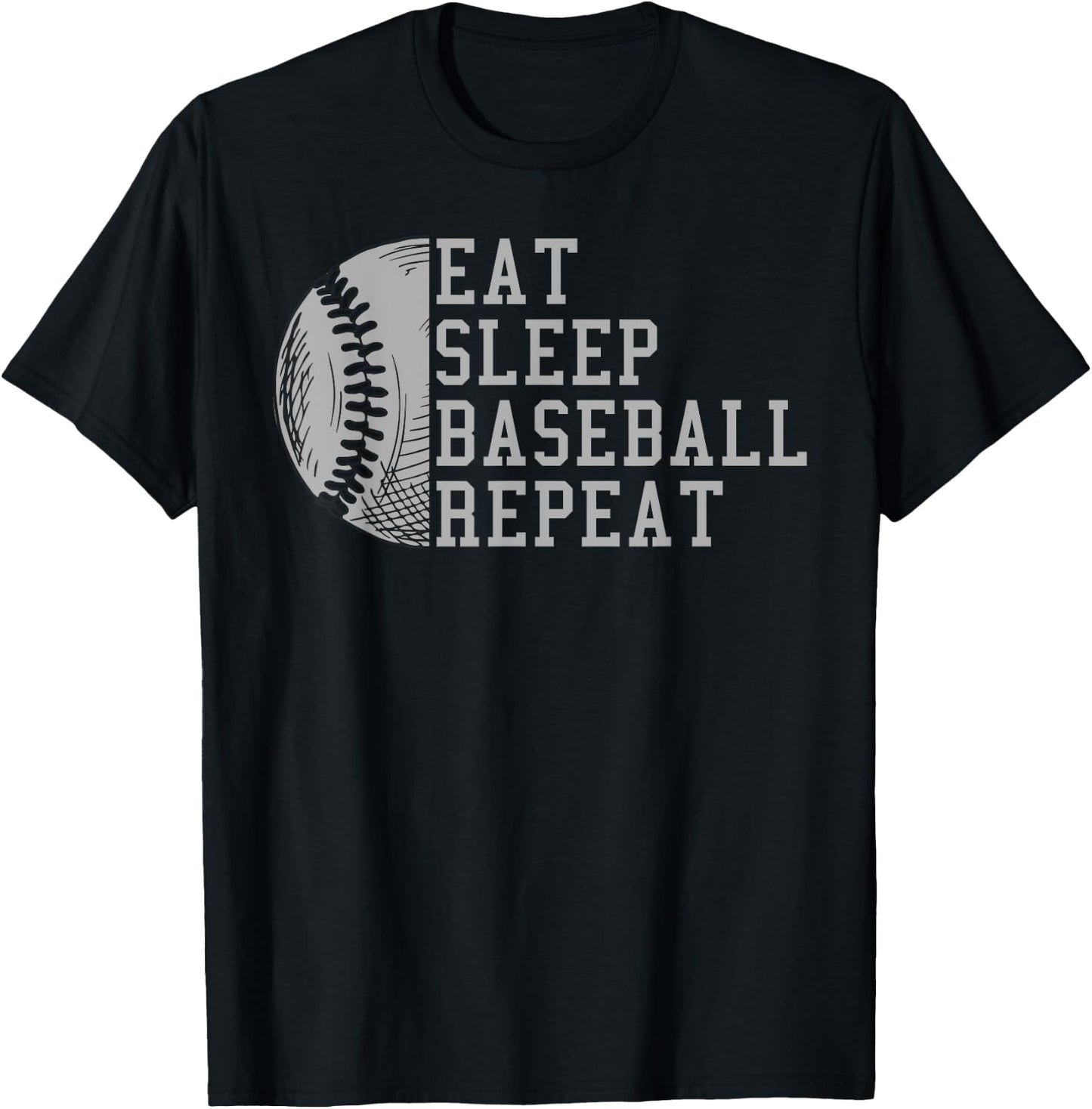 Eat Sleep Baseball Repeat Baseball Player Coach Sports Gifts T-Shirt - T-Shirt | Black