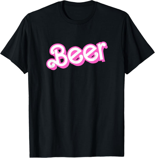 Beer in Pink Playful Font Cheers Brew Doll Funny Cinema Hit T-Shirt - T-Shirt | Black