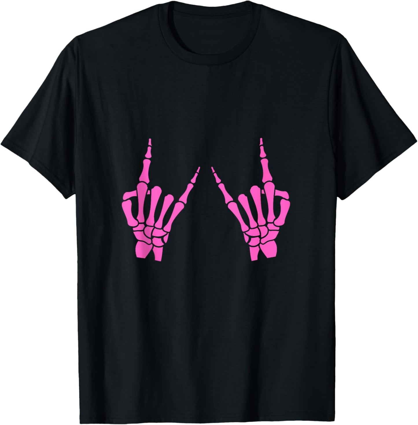 Skeleton Hand Horns Rock On Heavy Metal Women Back The Pink T-Shirt - T-Shirt | Black
