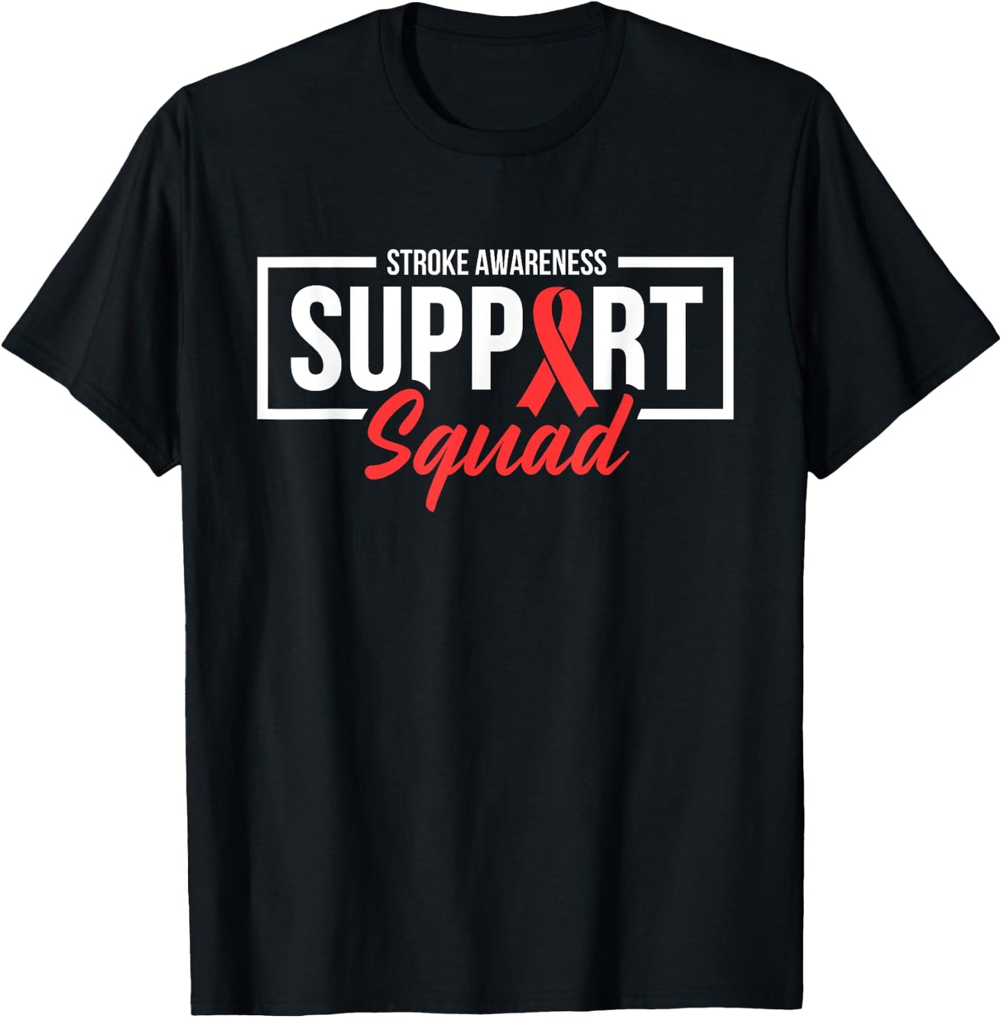 Stroke Awareness Month Support Squad I Wear Red Ribbon T-Shirt - T-Shirt | Black