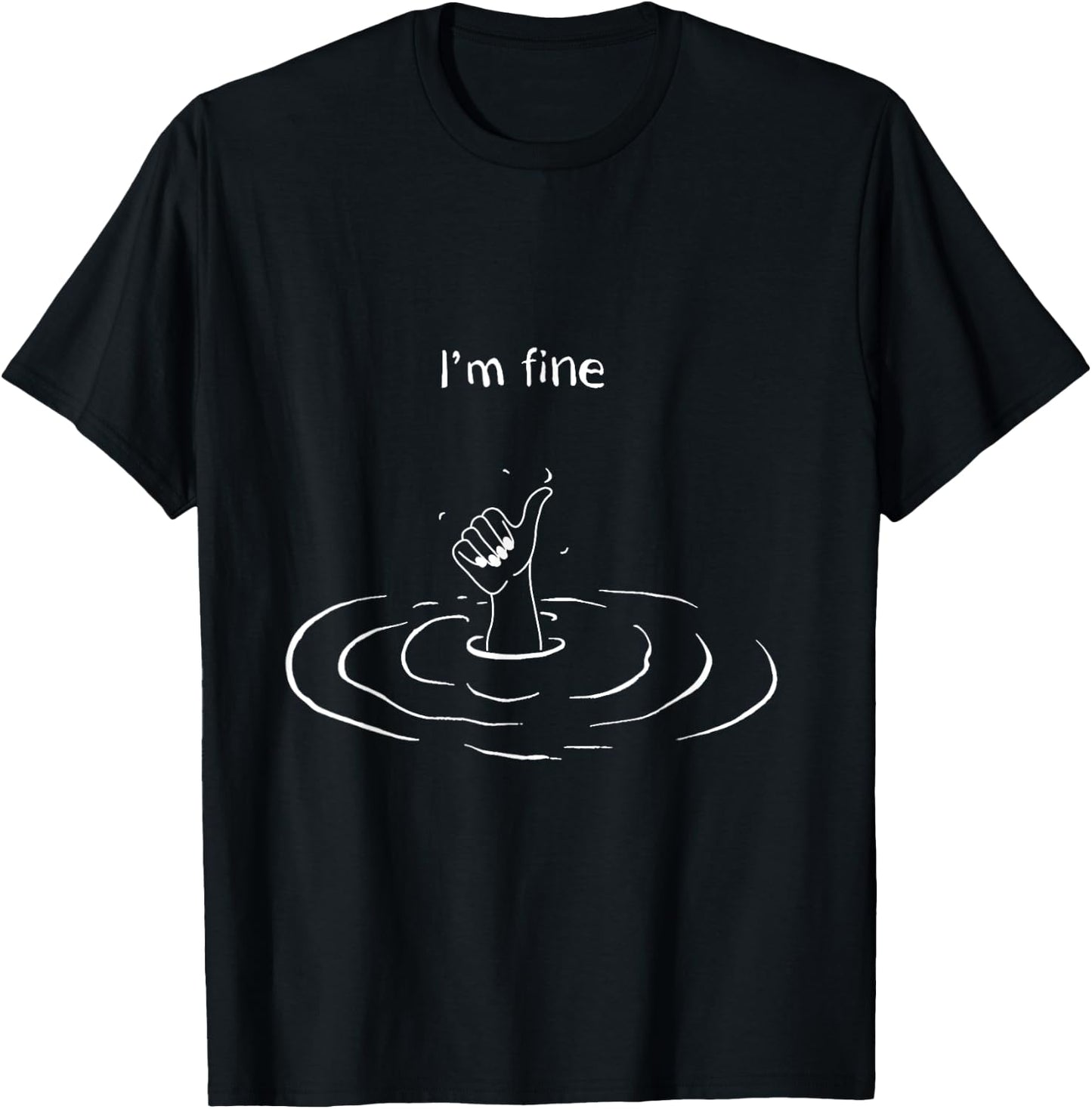 Vintage Retro Funny I'm Fine Hand Sign Funny Art Submerged Under Water , Small, Black T-Shirt - T-Shirt | Black