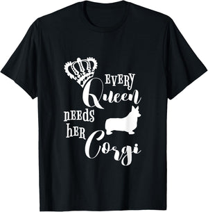 Every Queen Needs Her Corgi Shirt Dog Lovers Mom Crown Gift T-Shirt - T-Shirt | Black