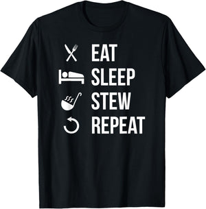Eat Sleep Stew Repeat Funny Chili Lover T-Shirt - T-Shirt | Black