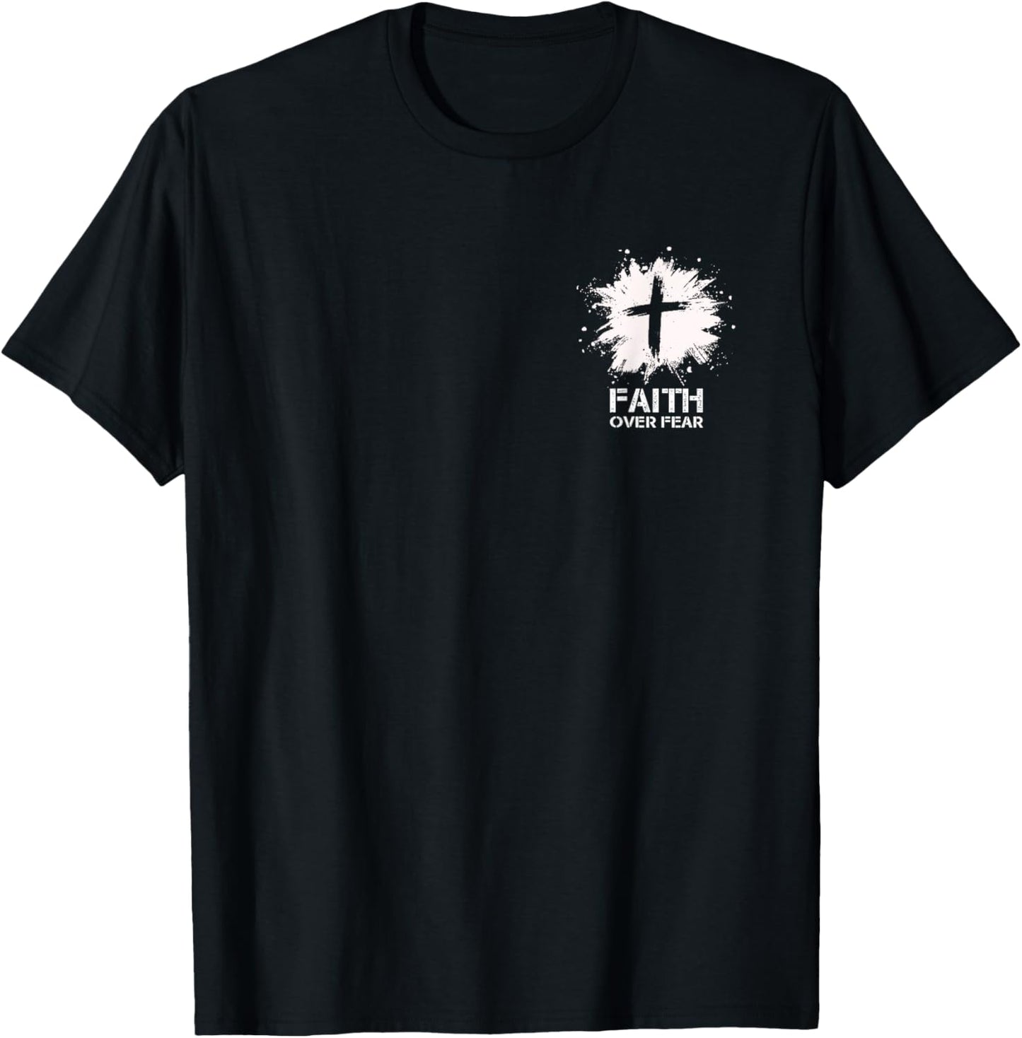 Faith Over Fear Small Cross Christian Minimalist Religious T-Shirt - T-Shirt | Black