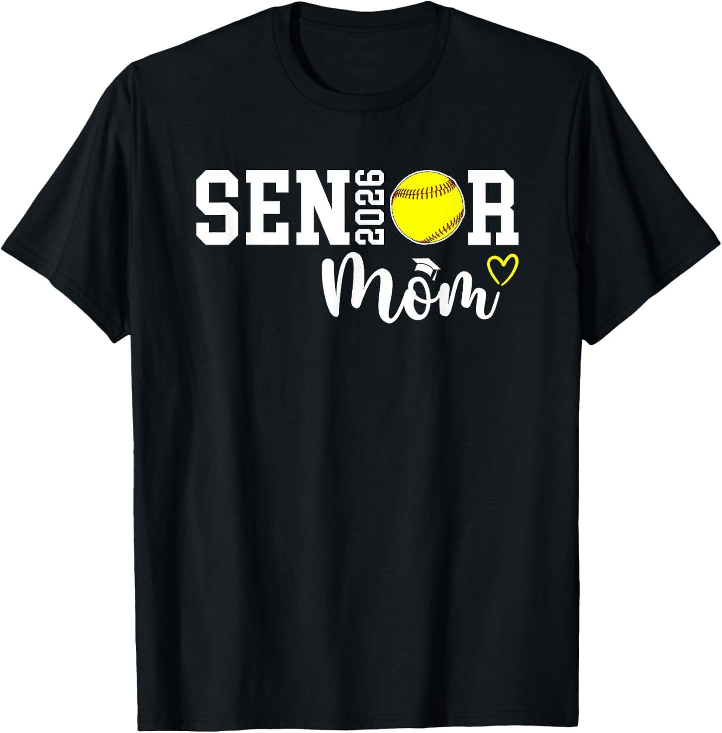 Proud Softball Senior Mom 2026 Softball Player Senior Mama T-Shirt - T-Shirt | Black