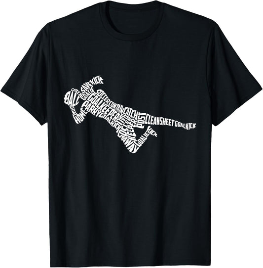 Soccer Woman Goalkeeper Typography with Goalkeeping Terms T-Shirt - T-Shirt | Black