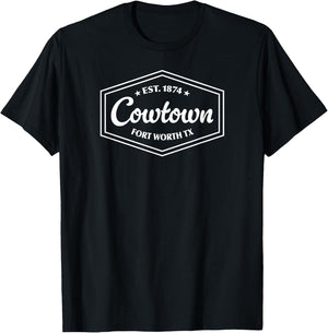 COWTOWN Fort Worth TX Emblem Design Est. Established 1874 T-Shirt - T-Shirt | Black