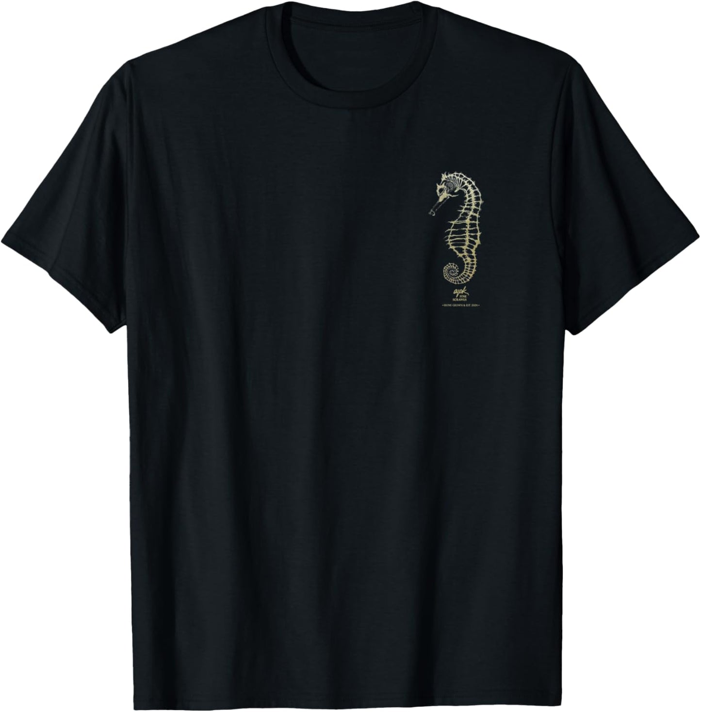 Seahorse Skeleton Art - Front and Back Aquatic Graphic T-Shirt - T-Shirt | Black