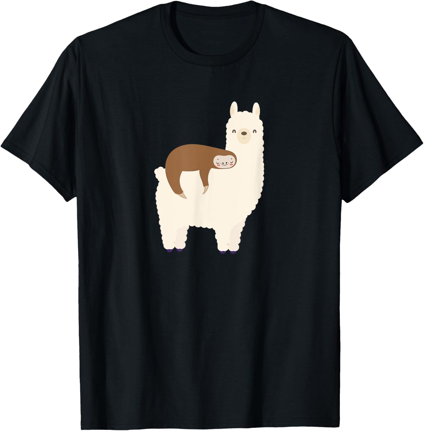 Lazy Sloth Riding Llama Funny Graphic for Girls T-Shirt - T-Shirt | Black