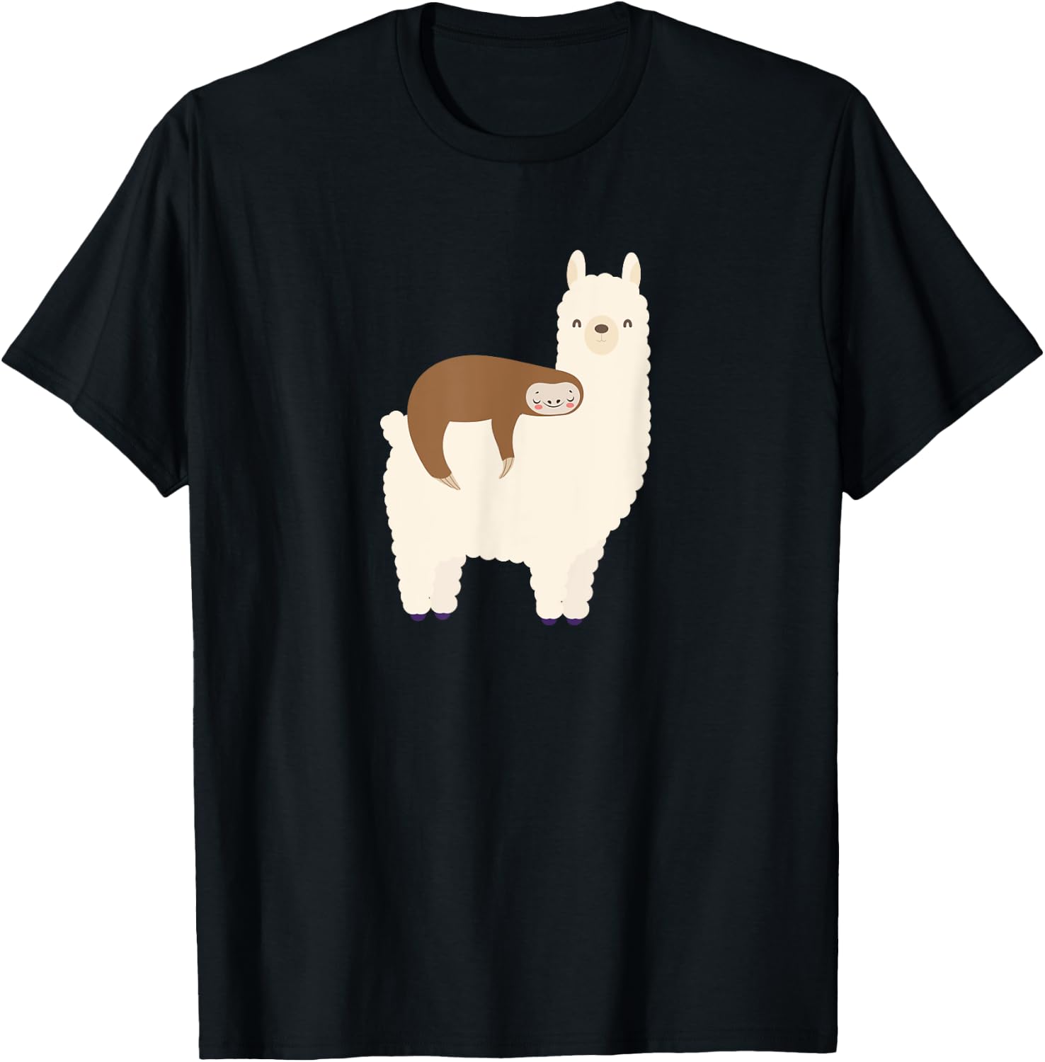 Lazy Sloth Riding Llama Funny Graphic for Girls T-Shirt - T-Shirt | Black