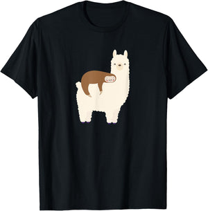 Lazy Sloth Riding Llama Funny Graphic for Girls T-Shirt - T-Shirt | Black