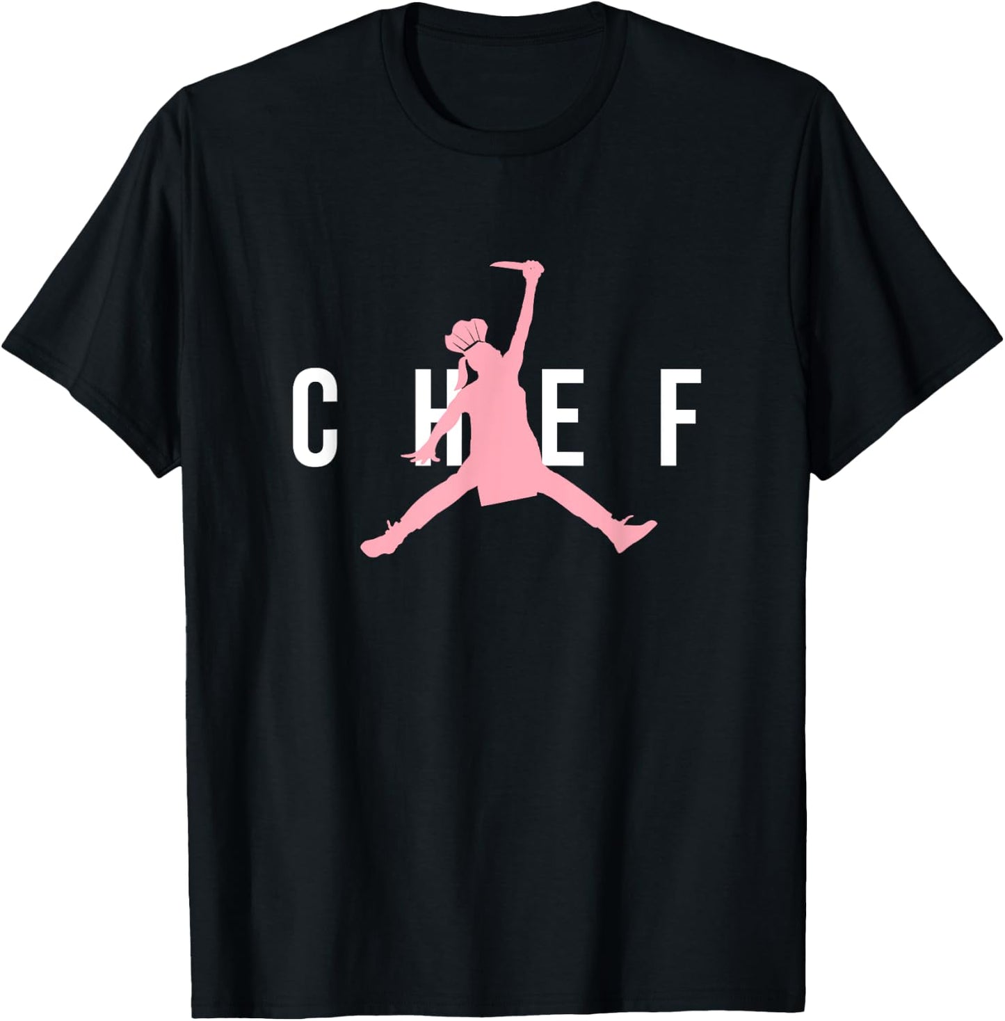 Funny Restaurant Chef - Jumping Chef Knife Woman Pink Logo T-Shirt - T-Shirt | Black
