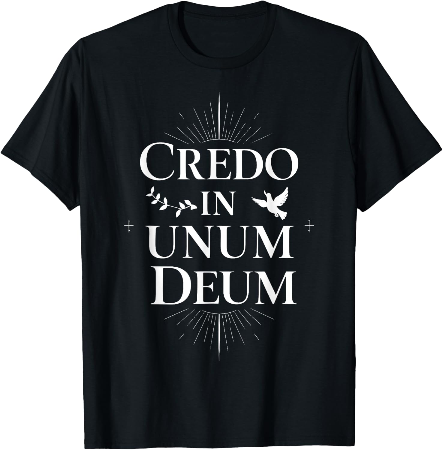 Credo In Unum Deum Religious Latin Quote Faith Dove Cross T-Shirt - T-Shirt | Black