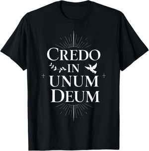 Credo In Unum Deum Religious Latin Quote Faith Dove Cross T-Shirt - T-Shirt | Black