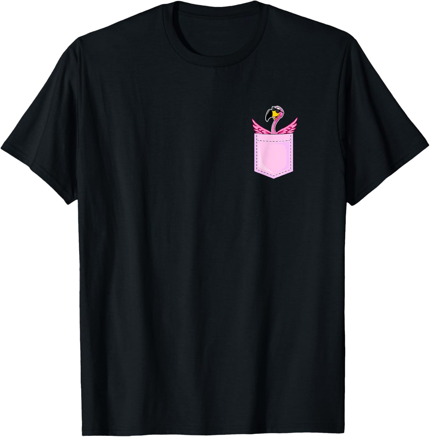 Flamingo in the Pocket - Funny Pocket Flamingo Lover T-Shirt - T-Shirt | Black
