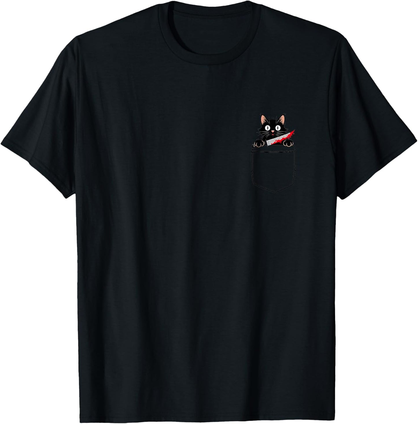 Funny Adult Humour Cat Pocket , Adult, Short Sleeve, Grey, Small T-Shirt - T-Shirt | Black