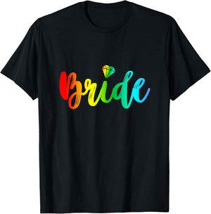 Bachelorette Gay Bride Shirt Rainbow Pride Engaged Party T-Shirt - T-Shirt | Black