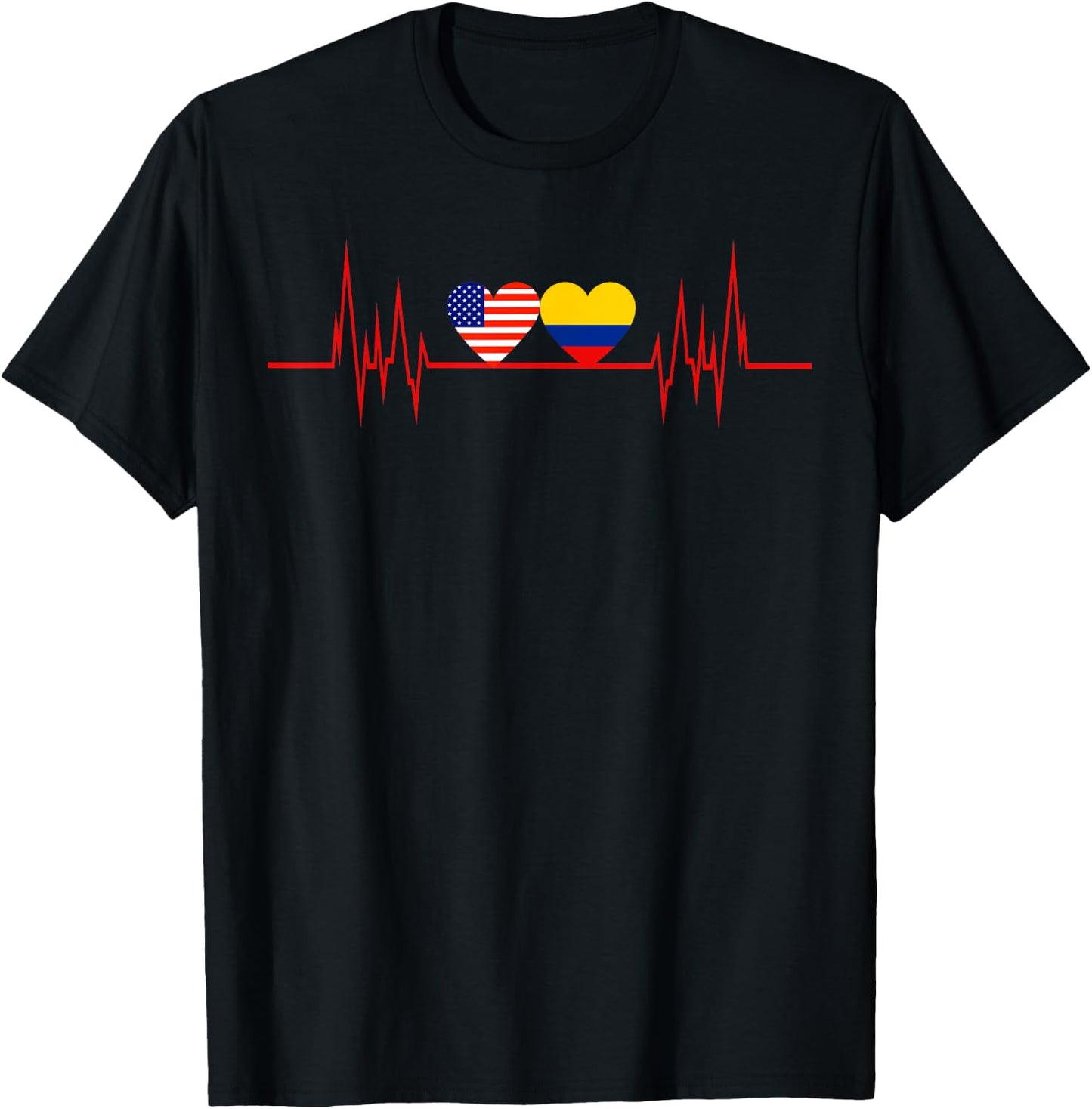 USA Colombia Heartbeat America Colombian Flag Heart T-Shirt - T-Shirt | Black