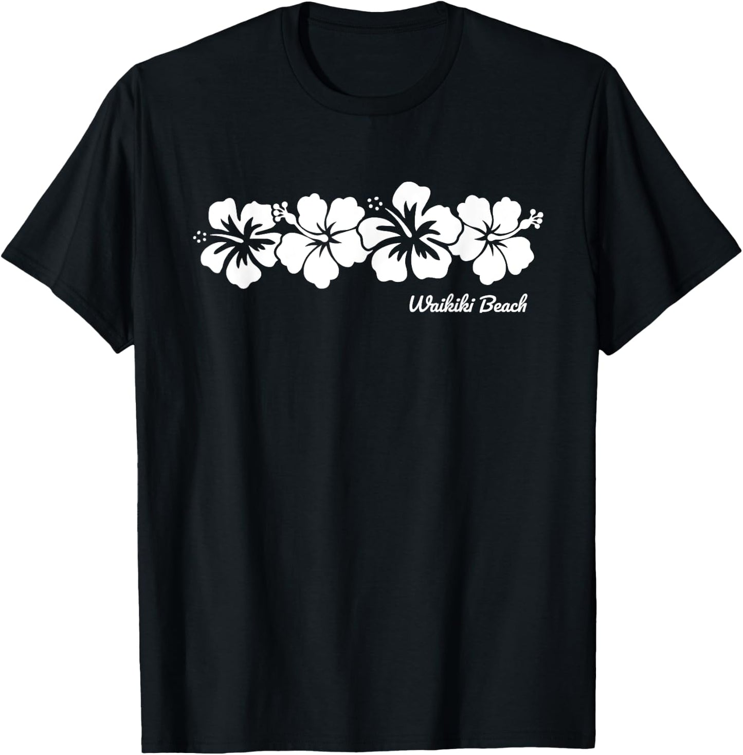 Waikiki Beach Hawaii Hibiscus Flower Souvenir T-Shirt - T-Shirt | Black