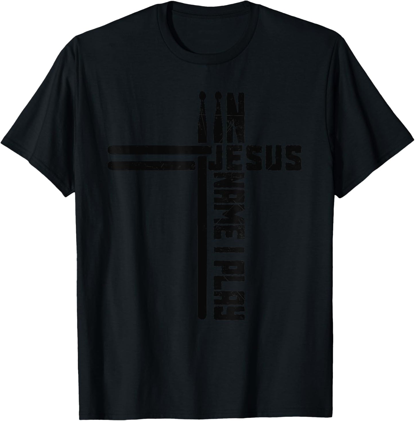 In Jesus Name I Play Drum Drummer Vintage Cross Drumsticks T-Shirt - T-Shirt | Black