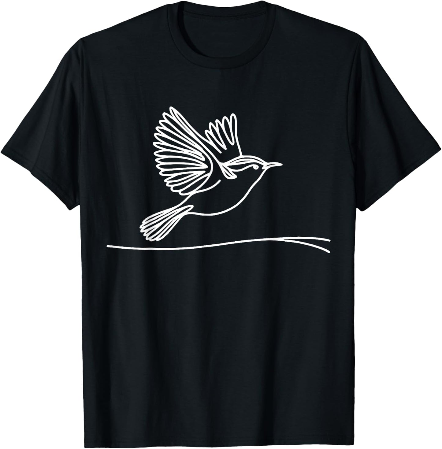 Line Art Bird & Ornithologist Carolina Wren T-Shirt - T-Shirt | Black