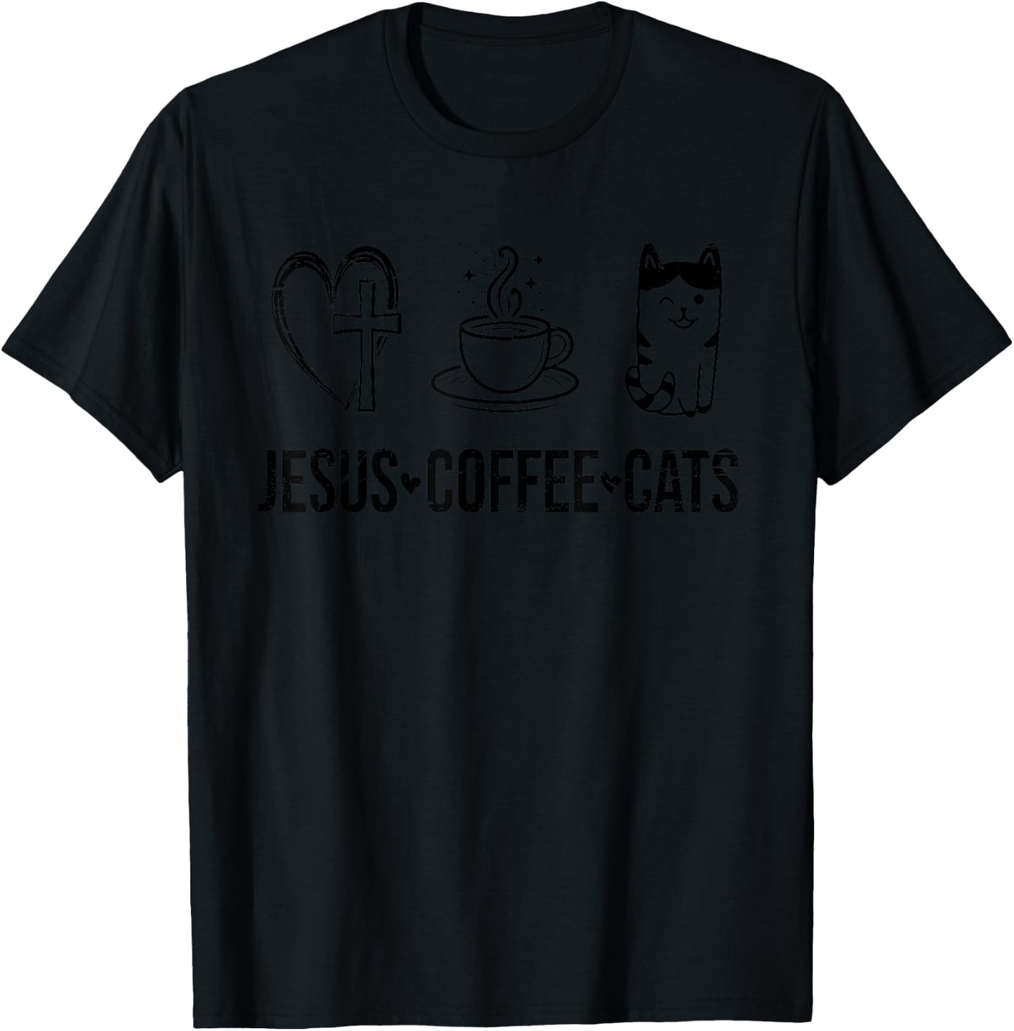 Jesus Coffee Cats Funny Christian Cat Owners Lovers Men Women T-Shirt - T-Shirt | Black