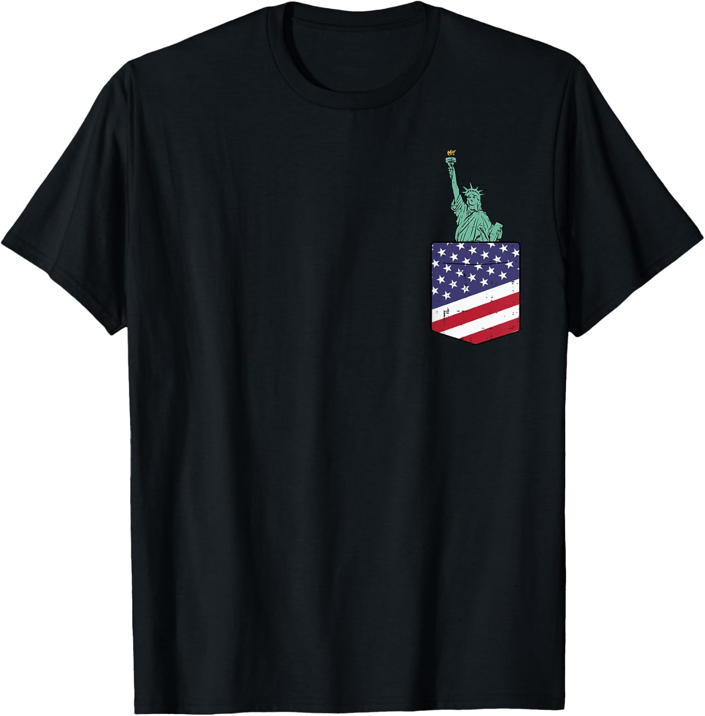 4th July Statue Of Liberty Flag Pocket Patriot Men Women Kid T-Shirt - T-Shirt | Black
