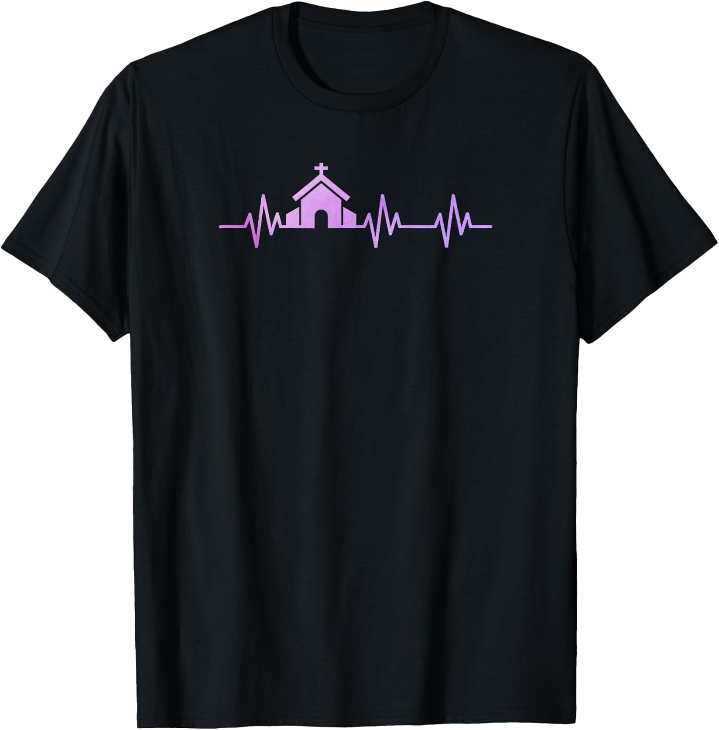 Church Heart Love EKG Heart Pulse Christian Pastor Life T-Shirt - T-Shirt | Black