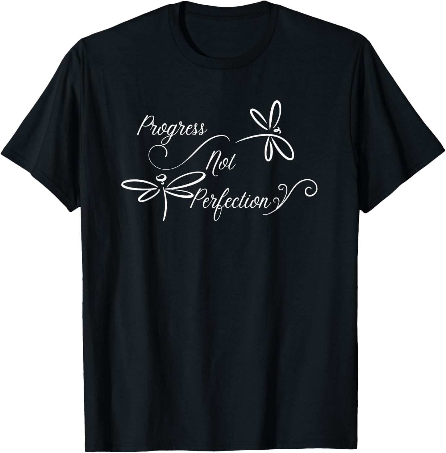 Progress Not Perfection Motivational Design T-Shirt - T-Shirt | Black