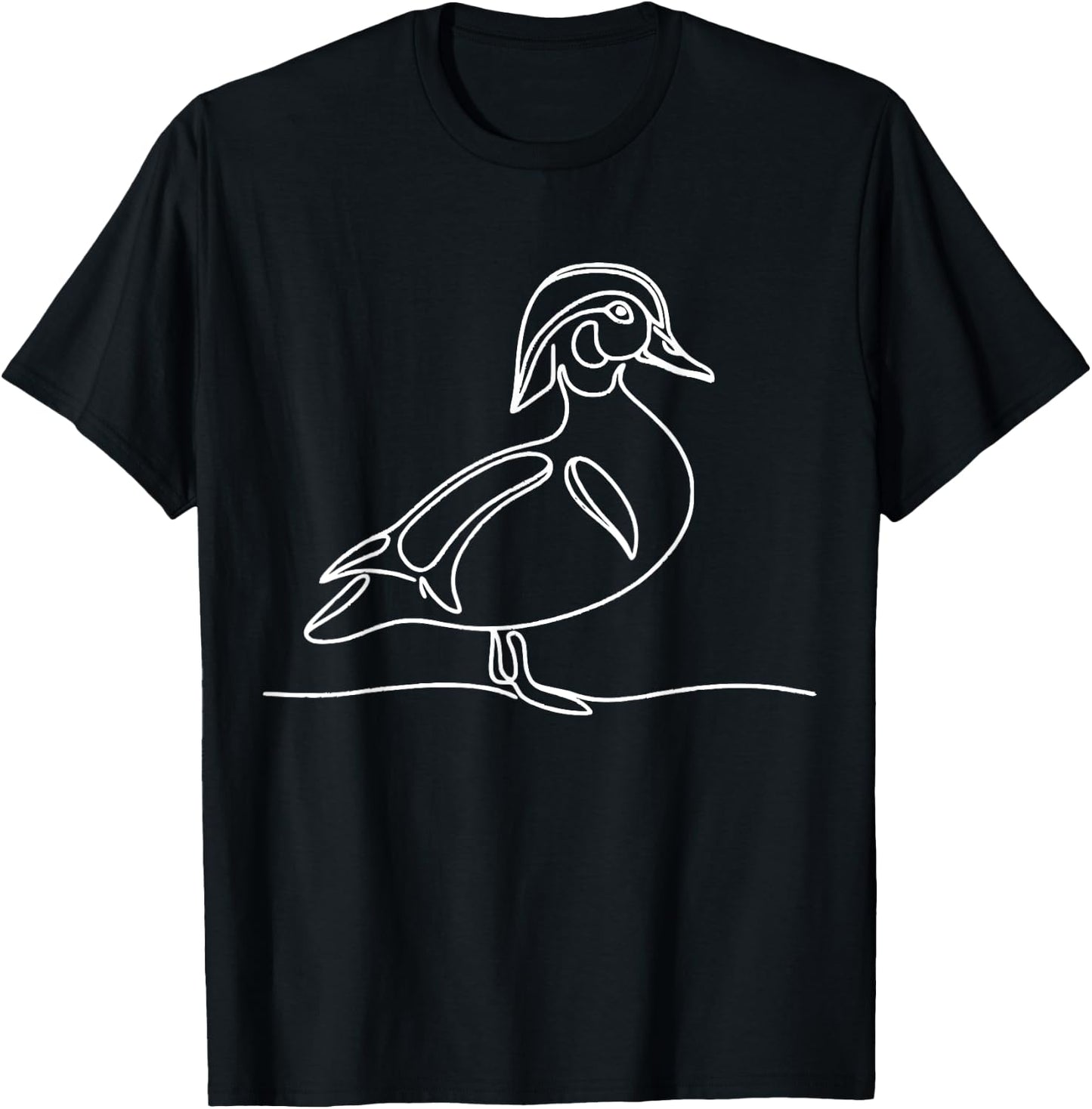 Line Art Bird & Ornithologist Wood Duck T-Shirt - T-Shirt | Black