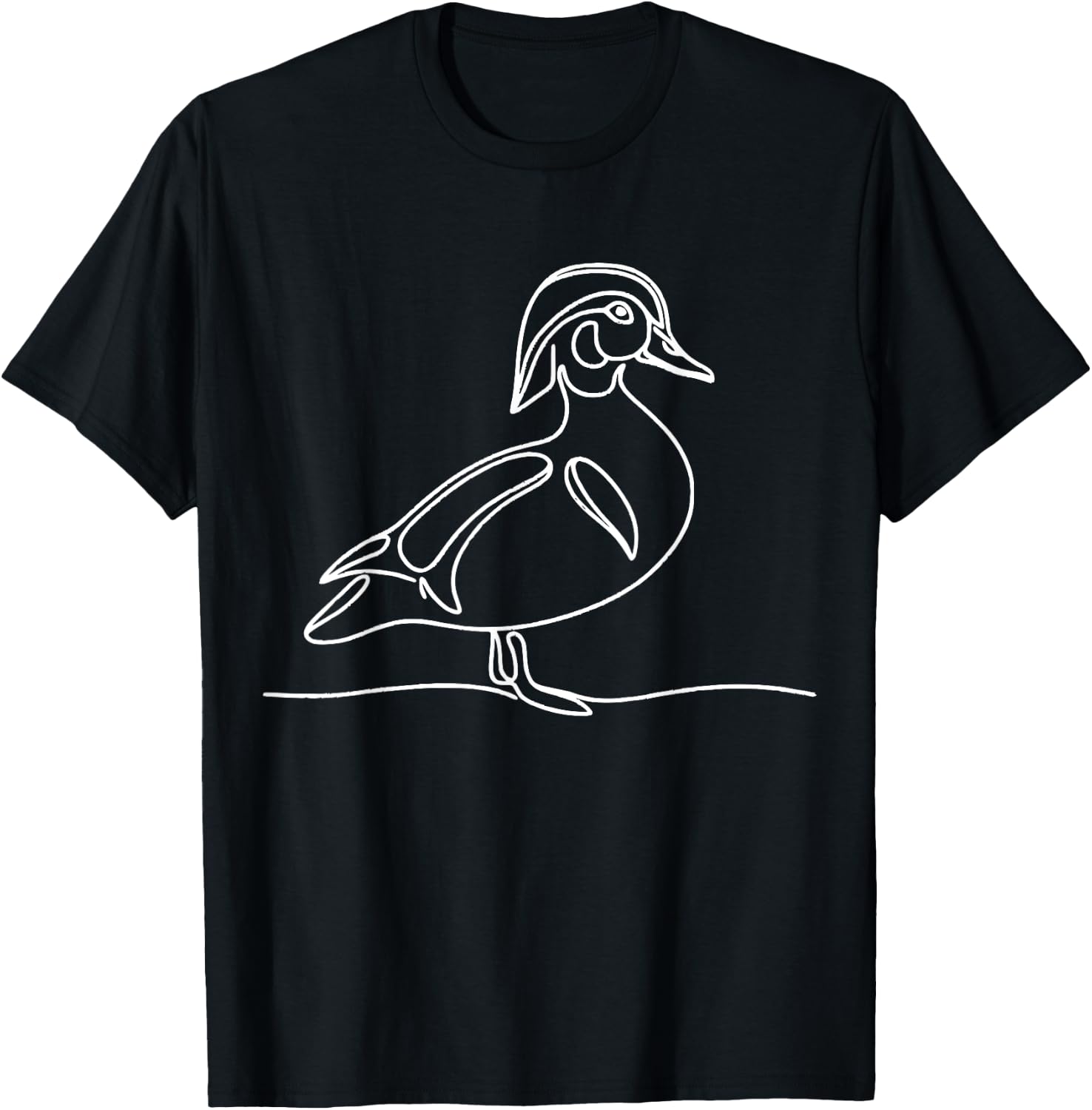 Line Art Bird & Ornithologist Wood Duck T-Shirt - T-Shirt | Black