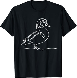 Line Art Bird & Ornithologist Wood Duck T-Shirt - T-Shirt | Black