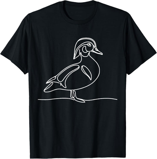 Line Art Bird & Ornithologist Wood Duck T-Shirt - T-Shirt | Black