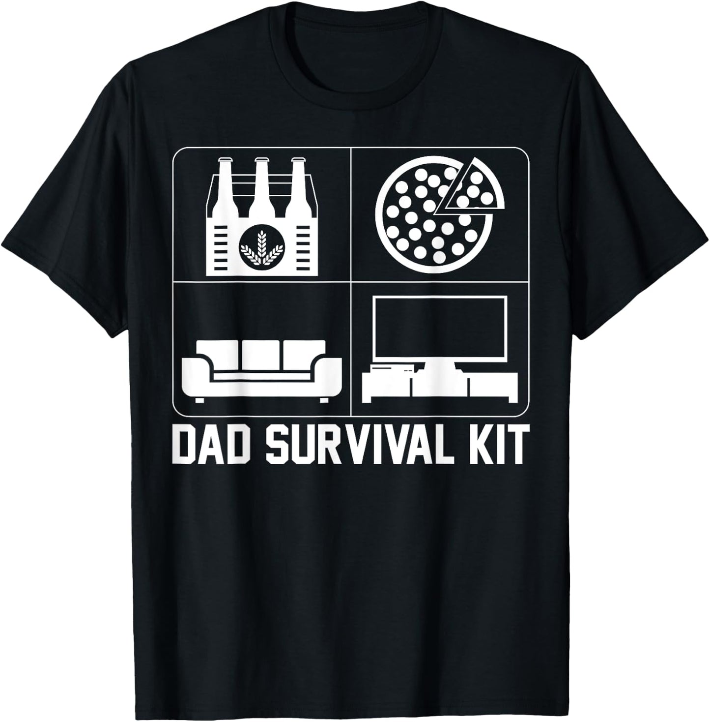 Dad Survival Kit Beer Pizza Couch TV T-Shirt - T-Shirt | Black
