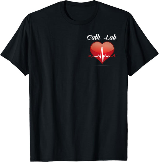 Cath Lab Nurse Heart Heartbeat Love Cardiac Care Gifts T-Shirt - T-Shirt | Black