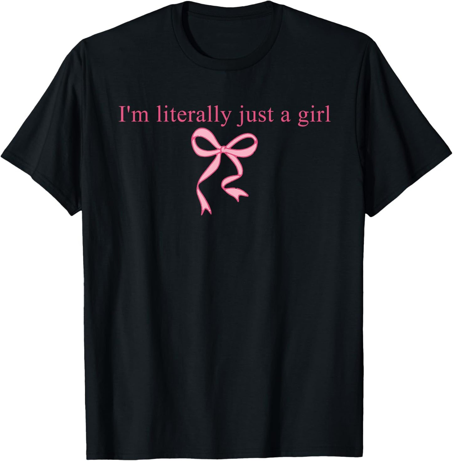 I'm Literally Just A Girl Sad Hamster Meme With Pink Ribbon T-Shirt - T-Shirt | Black