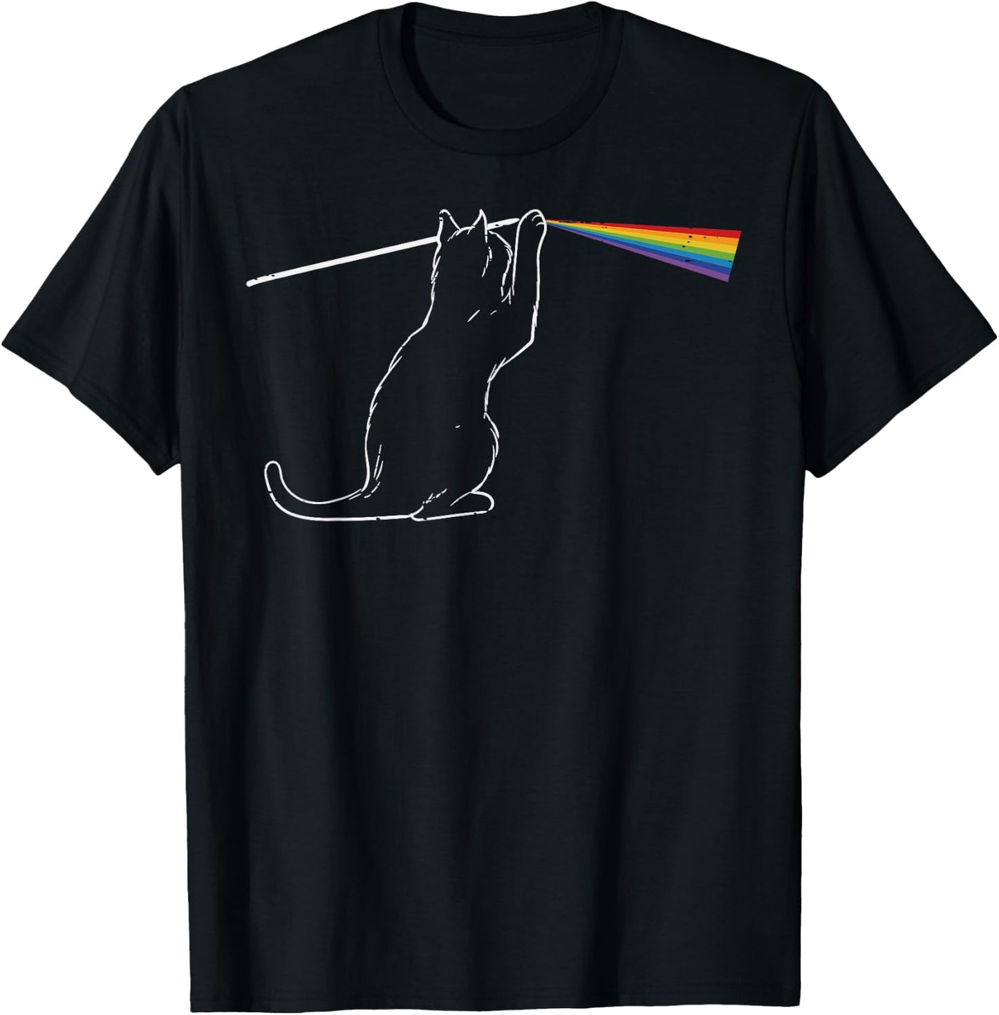Cat Prism Rainbow Light Funny Science Physics Men Women Kids T-Shirt - T-Shirt | Black