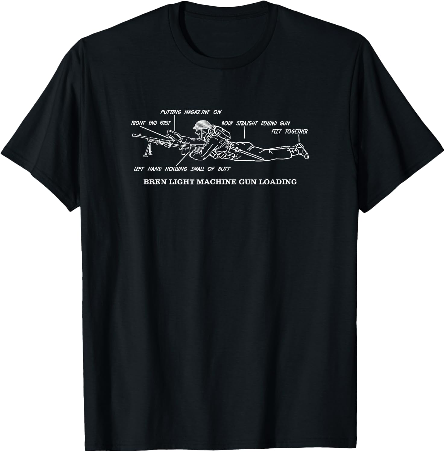 Bren Gun British WW2 Instruction Diagram T-Shirt - T-Shirt | Black