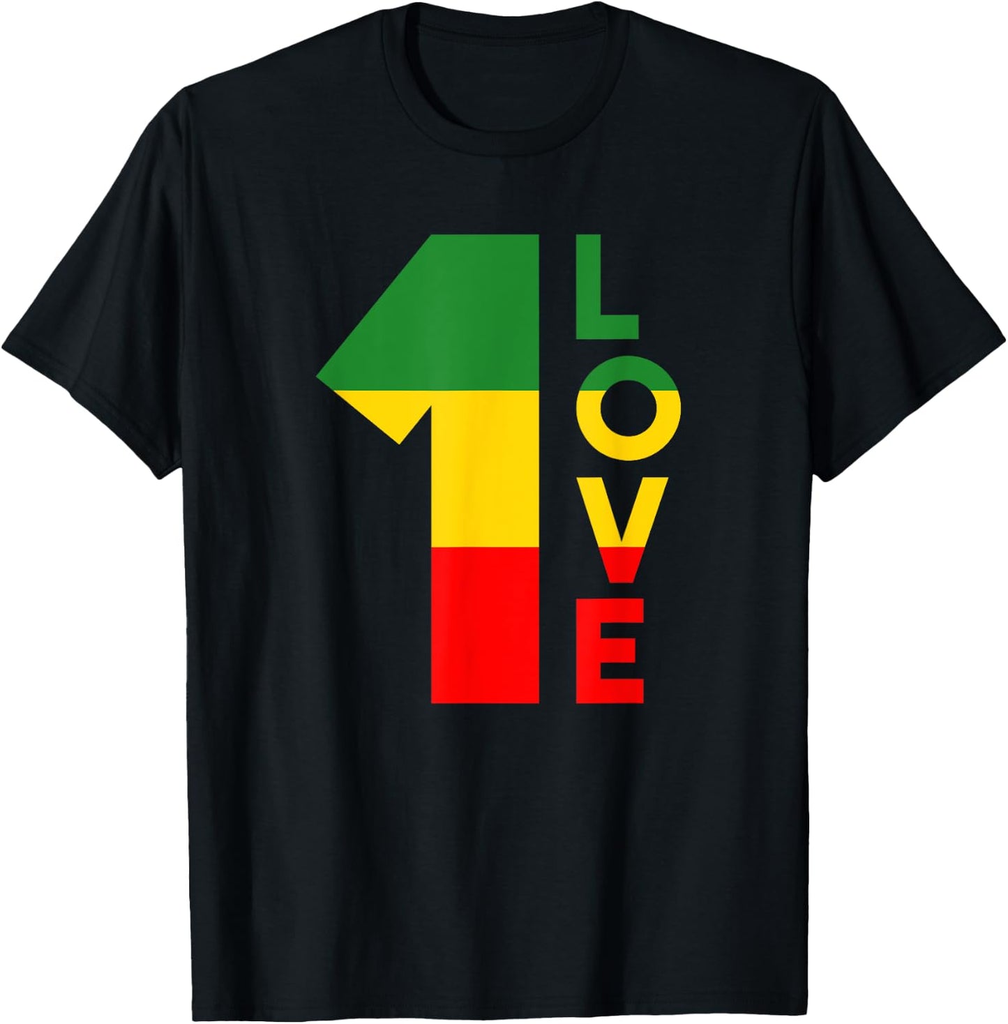 Reggae Music Rastafarian 1 Love Rasta Jamaica T-Shirt - T-Shirt | Black