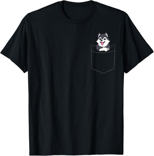 Husky In The Pocket Cute Husky T-Shirt - T-Shirt | Black