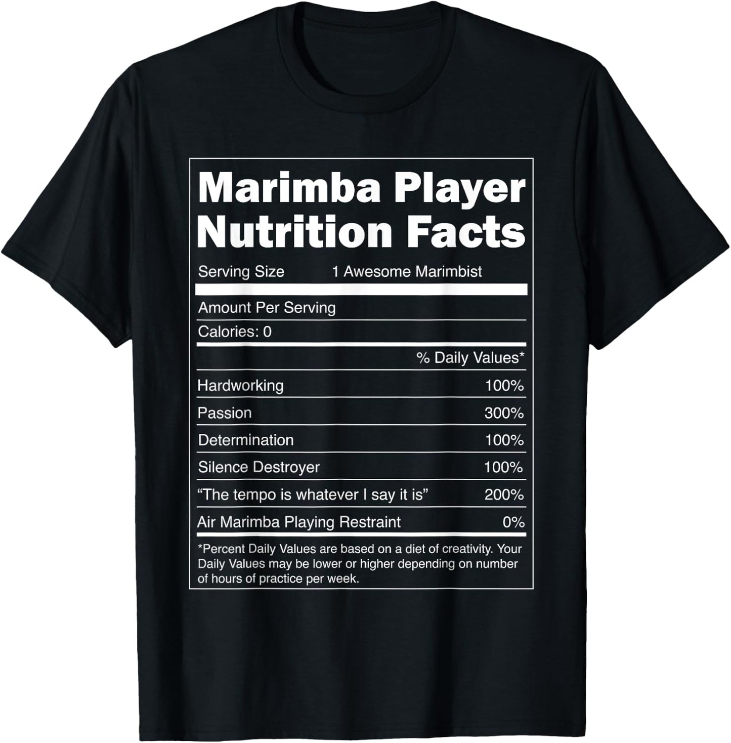 Music Gift - Funny Nutrition Facts Marimba Player T-Shirt - T-Shirt | Black