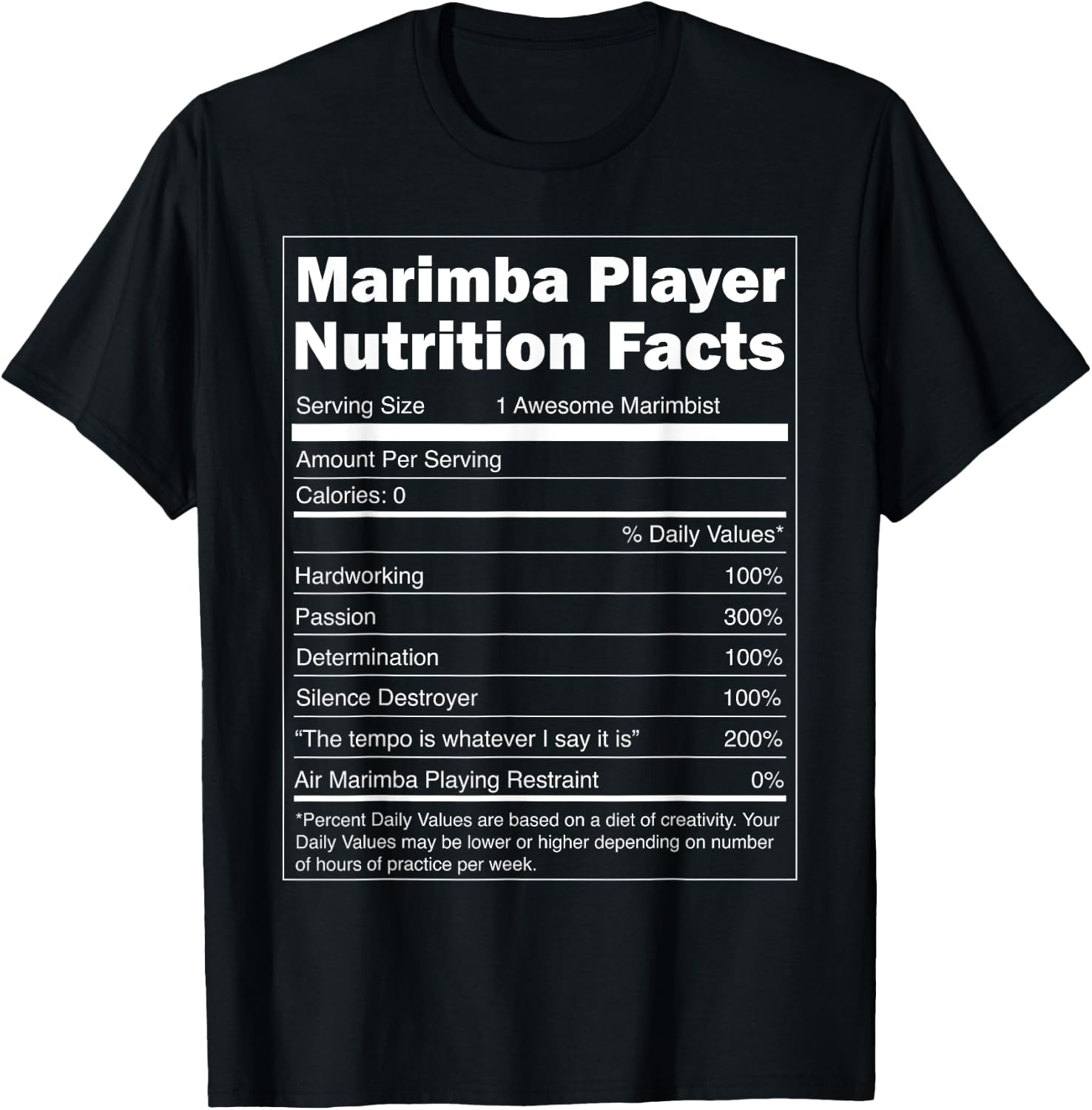 Music Gift - Funny Nutrition Facts Marimba Player T-Shirt - T-Shirt | Black