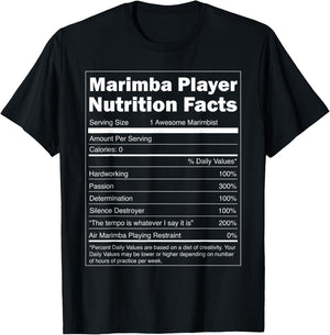 Music Gift - Funny Nutrition Facts Marimba Player T-Shirt - T-Shirt | Black