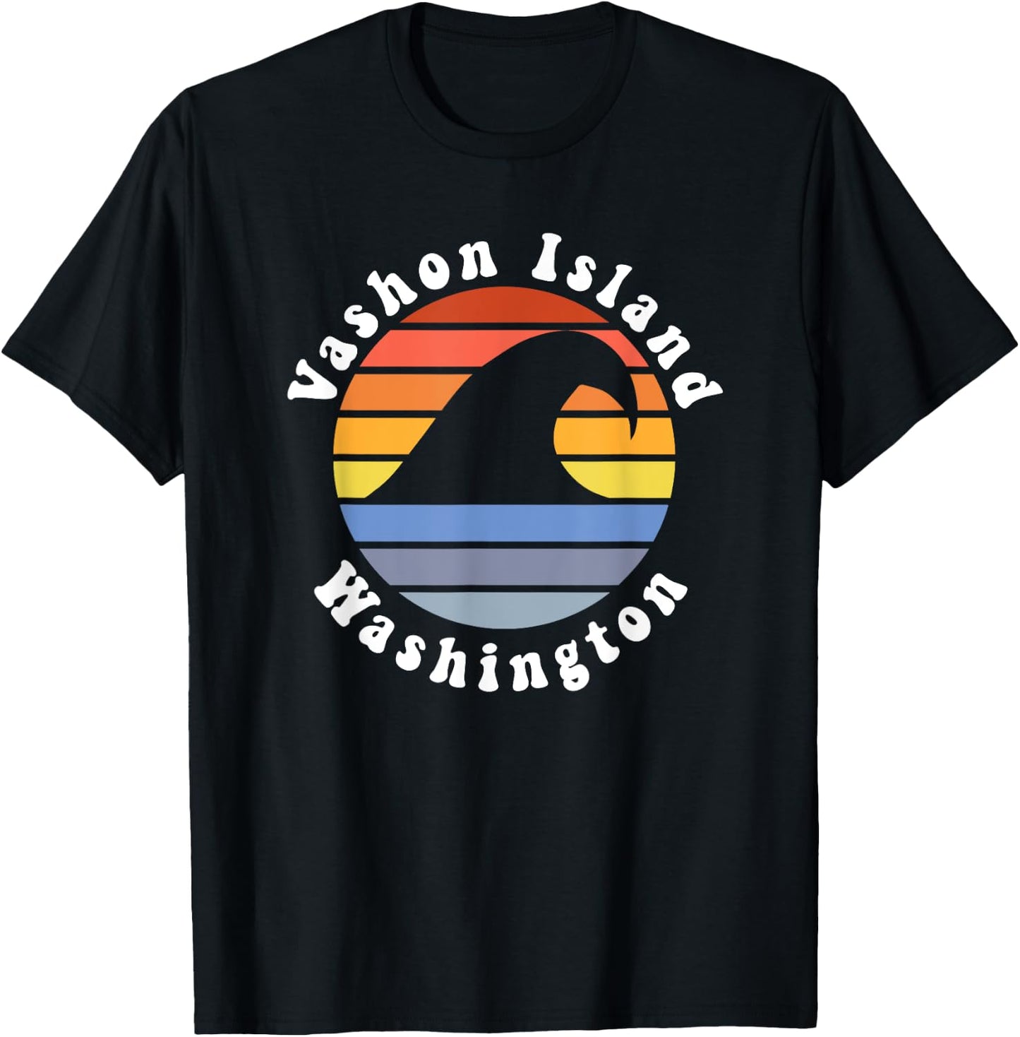 Retro Vashon Island Washington Vacation Beach Wave Souvenir T-Shirt - T-Shirt | Black